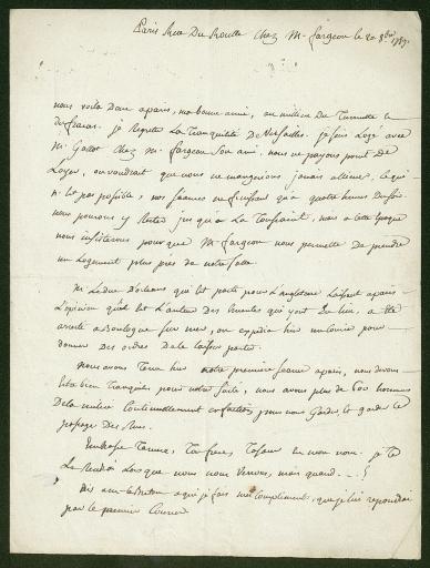 Dix lettres de Louis Prosper Lofficial à sa femme Marie Gui Jacquine Chouteau ; de Paris, 20 octobre-28 novembre 1789.