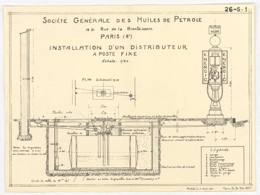 Dépôt d'essence (demande Hemmerle) : plan type d'installation d'un distributeur à poste fixe / [Société Générale des Huiles de Pétrole, Paris].