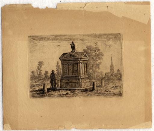 Eau-forte représentant le tombeau de famille de Benjamin Fillon / Signé par : Octave de Rochebrune.