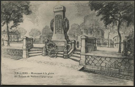 Le monument dédié "à la gloire des enfants de Nalliers" (1914-1919) / Marcel Henry graveur.