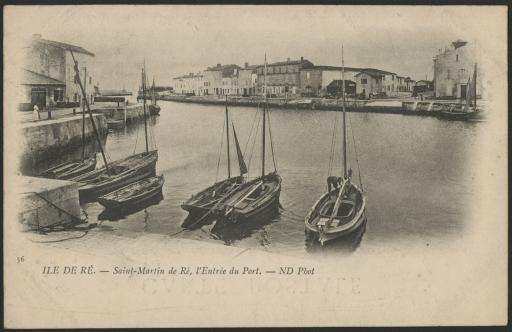 L'Ile-de-Ré. - L'entrée du port de Saint-Martin-de-Ré (vue 1), sémaphore des Baleines (vue 2), retour des champs avec un âne en culotte (vue 3), maison des "Pérégrins" anciennement "La Maison du Soleil" (vue 4).