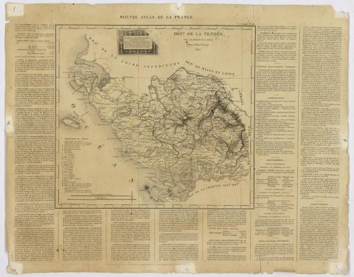Carte du département de la Vendée par A. M. Perrot et J. Aupick. La carte est accompagnée de notes sur le département de la Vendée.
