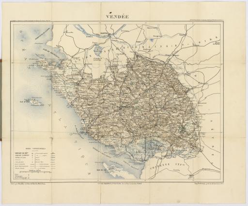 Vendée, carte départementale, par Guillot, Paris, E. Plon Nourrit et cie éditeur