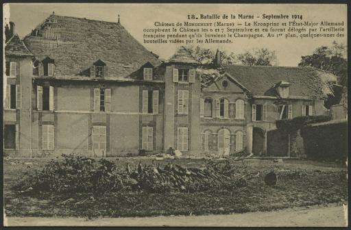 Mondement-Montgivroux. - Le château endommagé par l'artillerie française pour déloger les Allemands.