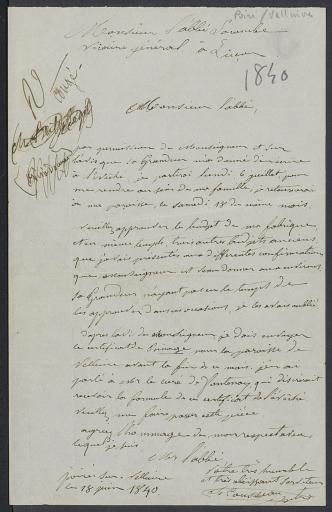 Correspondance de la paroisse du Poiré-sur-Velluire reçue à l'évêché en 1840.