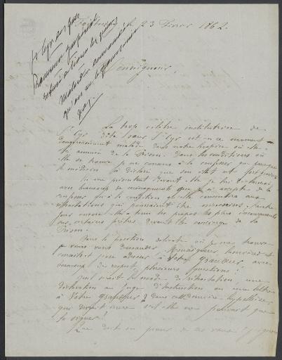 Correspondance de la paroisse de Saint-Cyr-des-Gâts reçue à l'évêché entre février et novembre 1862.