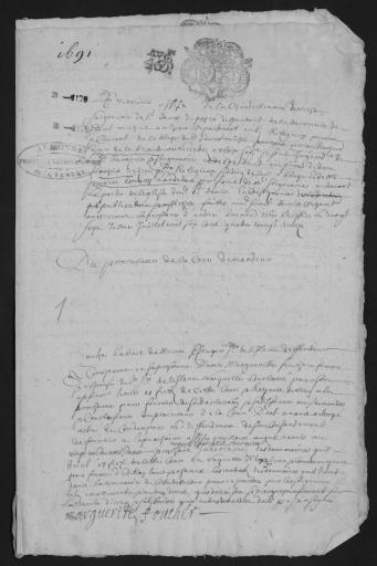 De 1691. L'ensemble du cahier de 2 feuillets (in-8°, papier) a été numérisé et quelques actes ont été analysés.