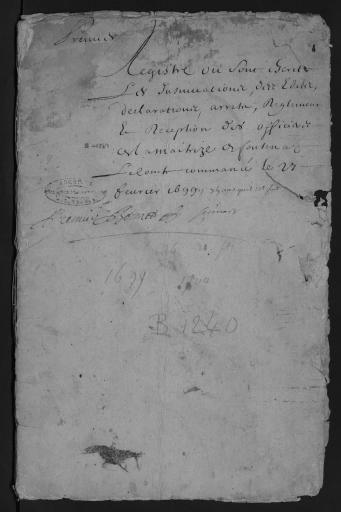 1699 à 1700. L'ensemble du cahier, commencé le 27 février 1699 et constitué de 20 feuillets (in-4°, papier), a été numérisé et quelques actes ont été analysés.