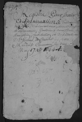 1743 à 1746. L'ensemble du cahier de 36 feuillets (in-4°, papier), a été numérisé et quelques actes ont été analysés.