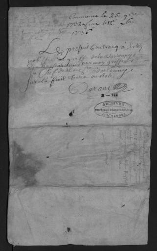 De 1732 à 1736. L'ensemble du cahier de 14 feuillets (in-8°, papier), a été numérisé et quelques actes ont été analysés.