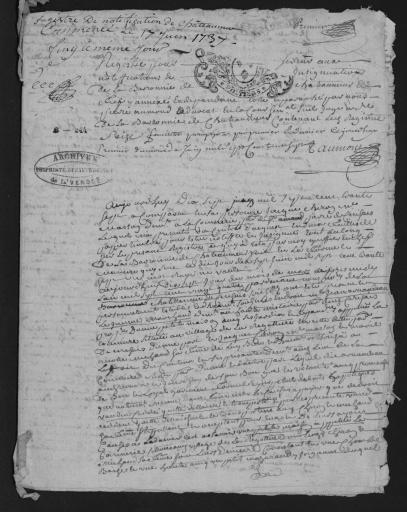 De 1737 à 1738. L'ensemble du cahier de 2 feuillets (in-8°, papier), a été numérisé et quelques actes ont été analysés.