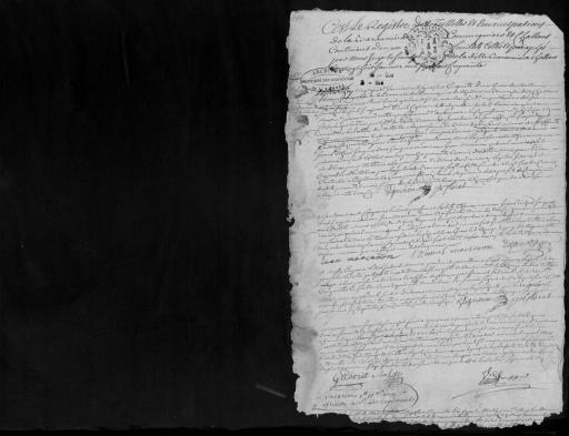 De 1750. L'ensemble du cahier de 2 feuillets (in-4°, papier) a été numérisé, un acte a été analysé.
