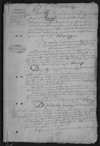 1789-1790. L'ensemble du cahier de 40 feuillets (in-4°, papier) a été numérisé et quelques actes ont été analysés.