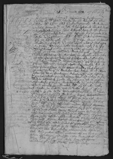 De 1651. L'ensemble du cahier 33 feuillets (in-4°, papier) a été numérisé et quelques actes ont été analysés.