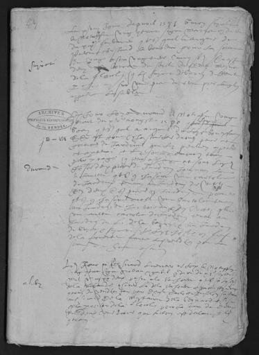 De 1583 à 1595. L'ensemble du cahier 46 feuillets (in-4°, papier) a été numérisé et quelques actes ont été analysés.