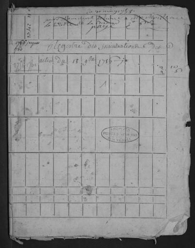 De 1756 à 1760. L'ensemble du cahier 23 feuillets (in-8°, papier) a été numérisé et quelques actes ont été analysés.
