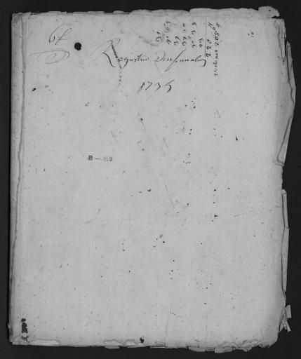 De 1733 à 1736. L'ensemble du cahier de 20 feuillets (in-8°, papier) a été numérisé et quelques actes ont été analysés.