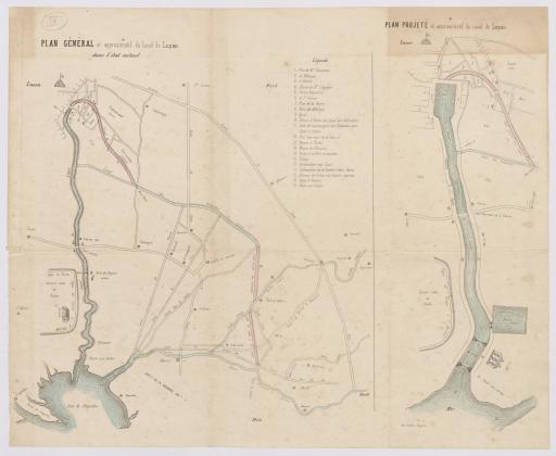 Plan général et approximatif du canal de Luçon dans l'état actuel, plan projeté et approximatif du canal de Luçon.