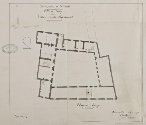 Restauration du collège communal : plan du 1er étage (état actuel), 18 août 1876 / Arsène Charier, architecte.