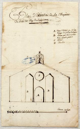 Plan d'élévation de la chapelle de l'Isle et Cap de l'Aiguillon.
