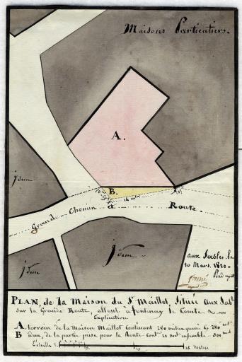 Demande d'indemnités : plan de la maison du Sieur Maillot, située sur la grande route allant à Fontenay-le-Comte / Signé par : Fousse, ingénieur.