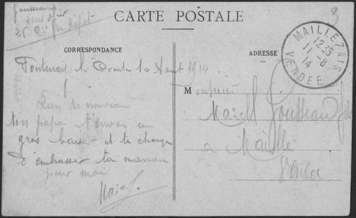 (1 Num 1/97-1). Correspondance adressée par Arsène Gousseau à sa femme Germaine et à son fils Marcel. - 8 lettres, ms.