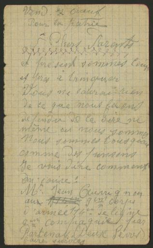 (1 Num 1/181/3). Lettres de Jean Auvrignon à ses parents, 7 août 1914-3 mai 1915 (44 lettres + 2 cartes postales).