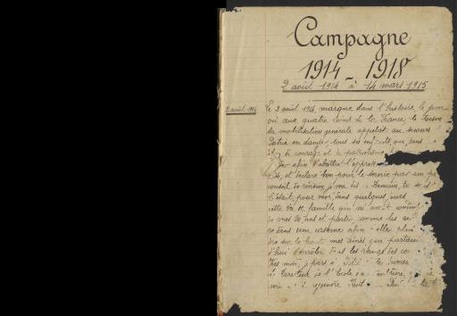 (1Num1/202/2) 1er carnet de Gustave Bodin : 2 août 1914 - 26 avril 1917. - ms. 180 p