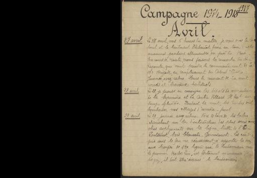 (1Num1/202/3) 2e carnet de Gustave Bodin : 27 avril 1917 - 14 juillet 1919. - ms. 154 p
