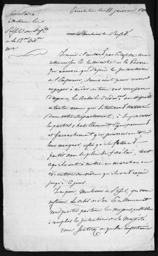 (3 J 2). Arrêtés d'ordre général et lettres circulaires adressées par Boissy d'Anglas aux préfets de la division (18 pièces, 11 janvier-3 avril 1814).