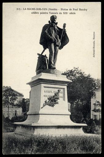 (176 J 107-2). La Roche-sur-Yon. - Statue de Paul Baudry, et copie du monument élevé sur sa tombe au cimetière du Père Lachaise. 2 cartes postales.