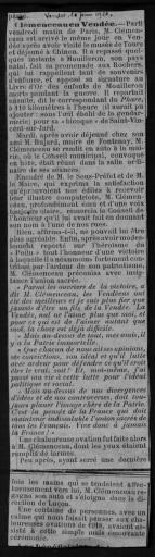 (59 J 401). Séjours de Georges Clemenceau en Vendée et son attachement : coupures de presse.