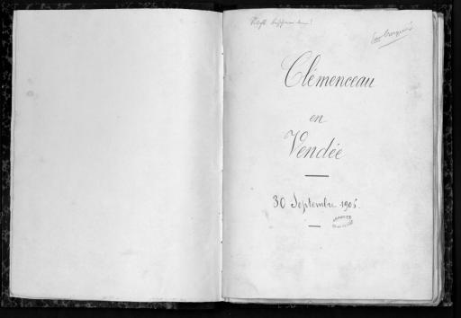 (59 J 401). Voyage officiel de Georges Clemenceau en 1906 à La Roche-sur-Yon et Montaigu : cartes postales et coupures de presse.