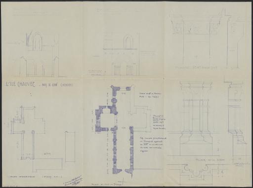(60 J 357). Abbaye de l'Ile-Chauvet : plan de l'église abbatiale, 1951
