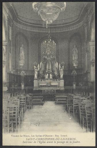 (60 J 407). Cartes postales et photographies : l'église et sa destruction par la foudre le 16 janvier 1913
