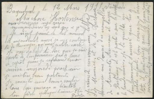 (1Num1/82). Lettres d'Elie à sa famille, 1915, 1916-1918. (son état de bonne santé et sa pratique religieuse sont mentionnés dans beaucoup de ses lettres). - 4 lettres et 9 cartes postales.