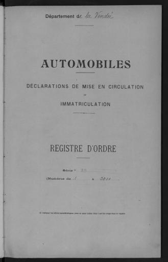 2 S 6-26 à 6-38. Registres de déclaration de mise en circulation et immatriculation (classés par immatriculation), 1er octobre 1928-mai 1940.